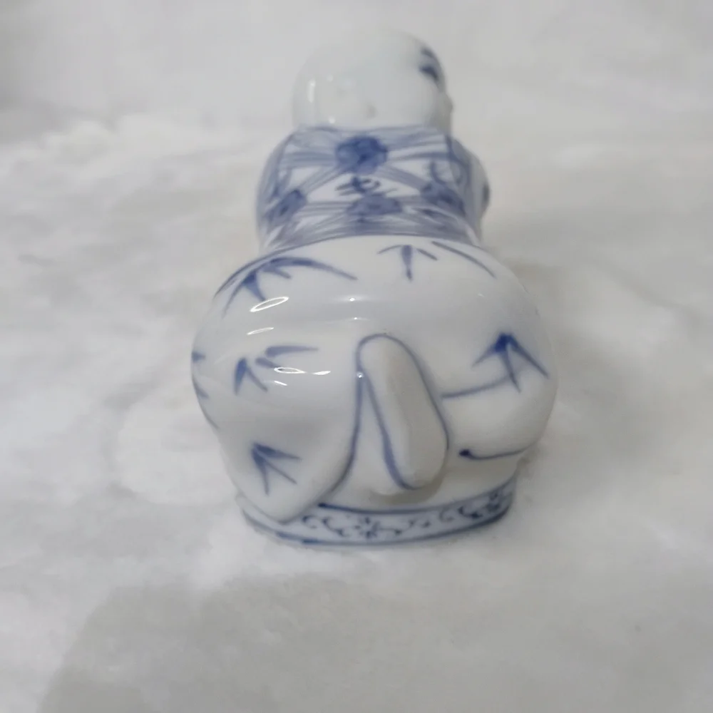 Chinese‎ Opium Pillow Blue & White Hand Painted Buddha Reclining Boy